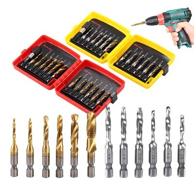13-teiliges Set Titanbeschichtete Bohrer-Gewindebohrer mit Schnellwechsel-Adapter Metrisches Gewindebohrer-Set 3-in-1 Funktionalität Kombinationsset