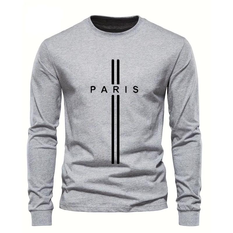 Mens Stylish Cross & Letter Print Long Sleeve T-Shirt Crew Neck for Spring & Fall