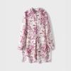 French Fawn Print Silk Crepe De Chine Mid-Length Top with Half Placket