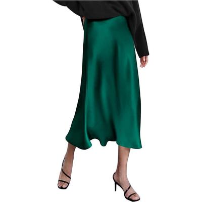 Women's Satin Skirt Long High Waist Skirt Elegant Silk  Skirt Autumn Winter Midi Business Skirt with Zip