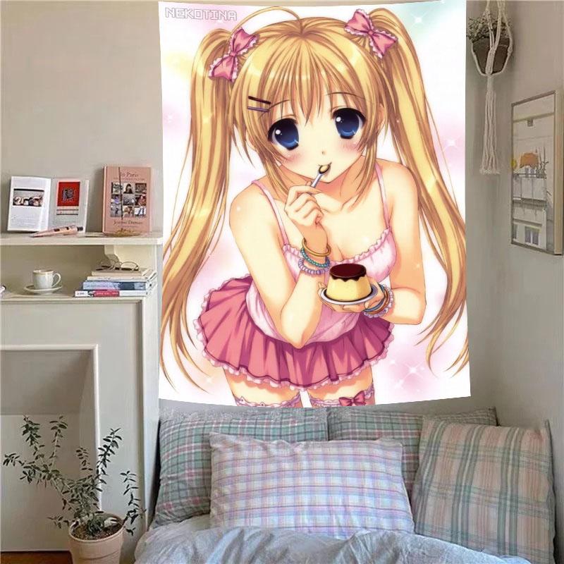 Cute-style Girl Vintage Flavors of the Year 2000 Tapestry Anime Girl Perfect Gift for Fan Wall Decor for Bedroom Dorm Room Decor 100X70CM