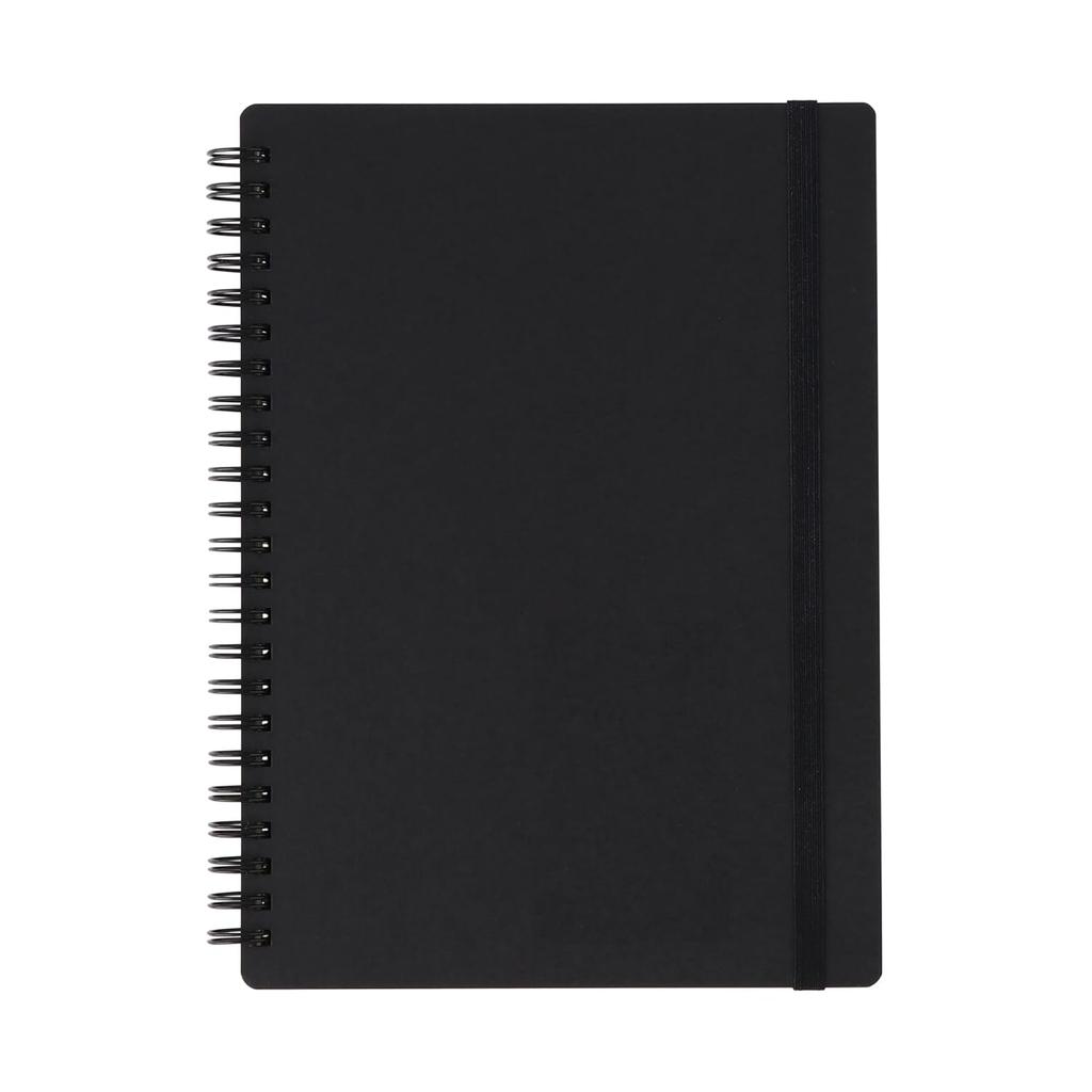 Muji High-Quality Paper Double Ring NotebookRubber Closure Black A5 80 Sheets 6mm Horizontal Rule NAA39A8A
