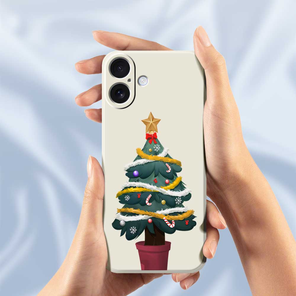 For iPhone 17 Case Christmas Tree Potted Plants Pattern Printing Straight Edge TPU Phone Back Cover