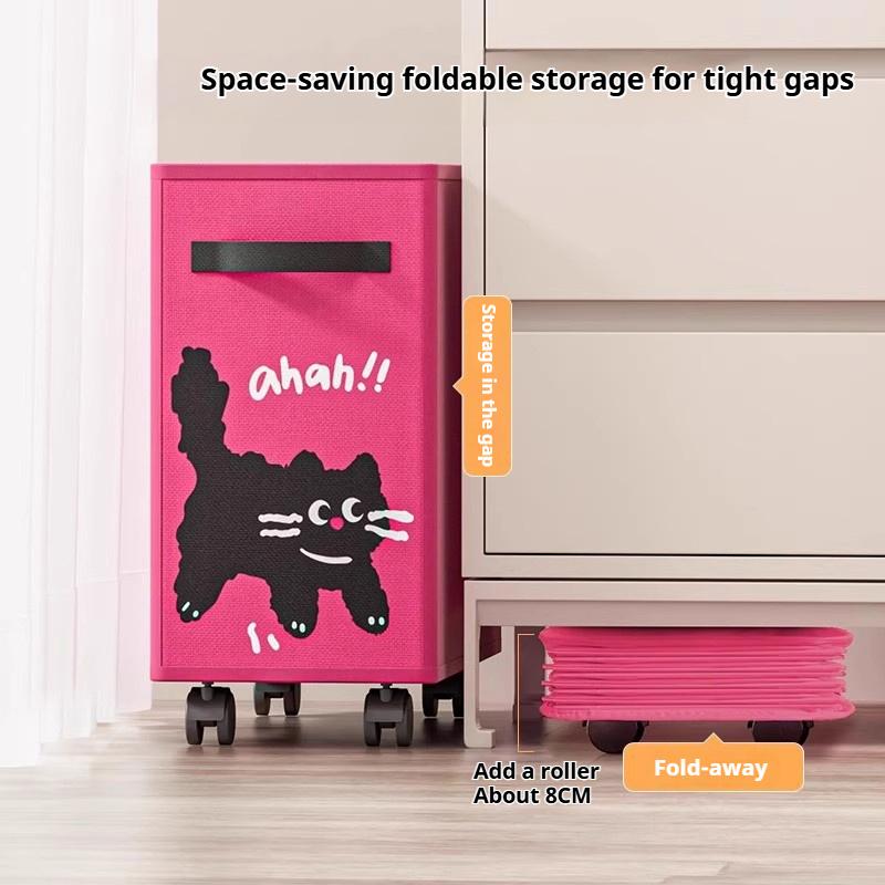 Foldable Storage Basket With Wheels Foldable Dirty Clothes Basket Toy Snack Storage Rack Cute Kitten Capibala Cartoon Fabric Box