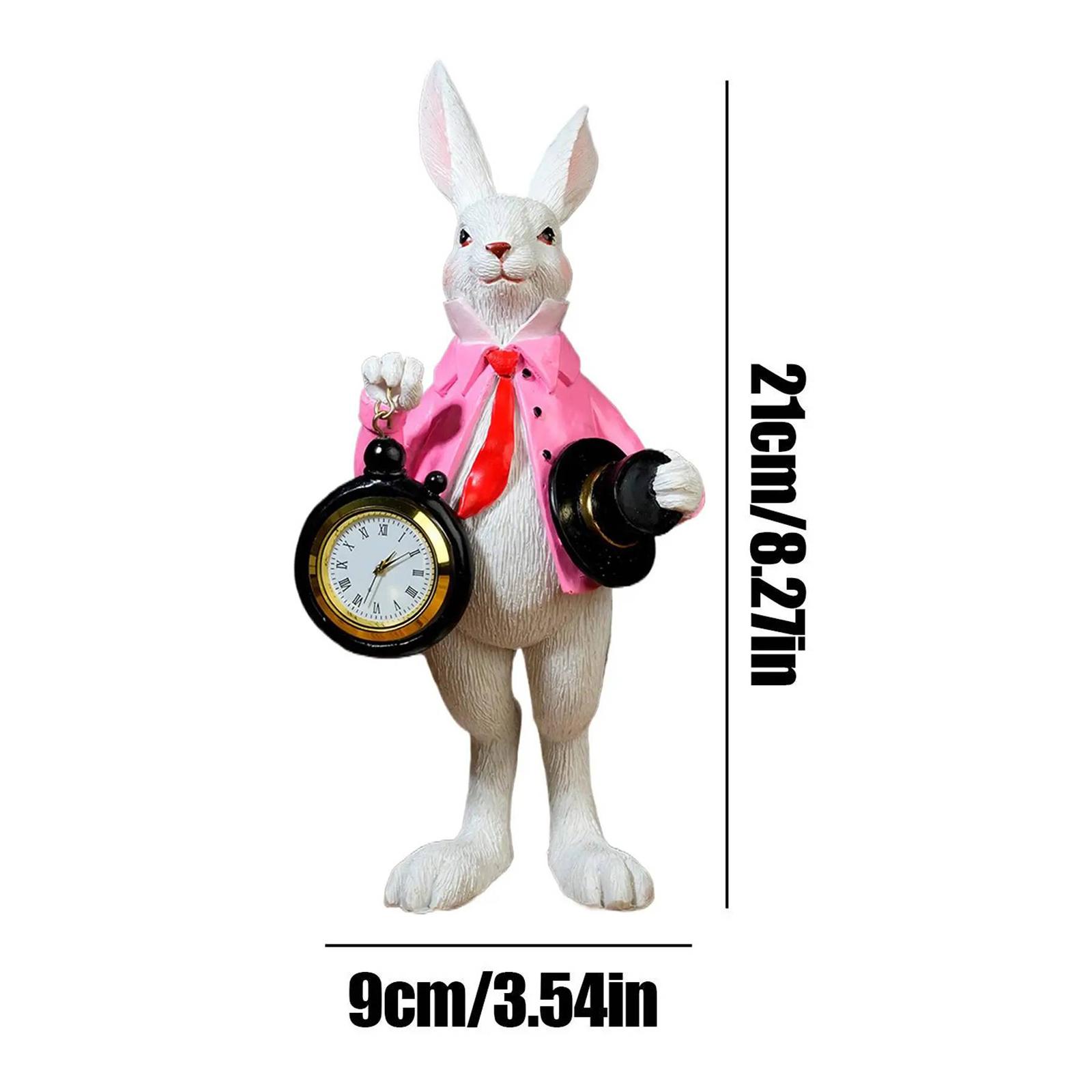 Декоративная Пасхальная Статуэтка Кролика с Карманными Часами Статуя Кролика для Весеннего Домашнего Стола Декор Принадлежности для Вечеринки Подарки розовый