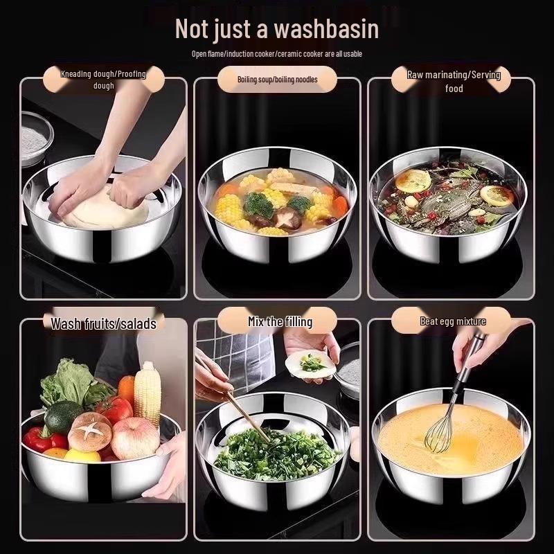 Stainless Steel Mixing Bowl & Soup Pot - Thickened Kitchen Wash Basin & Hot Pot