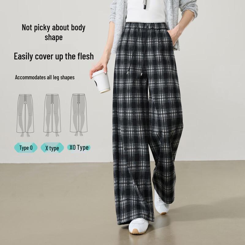 ESE-Y Women's Lazy Style Plaid Wide-Leg Casual Pants
