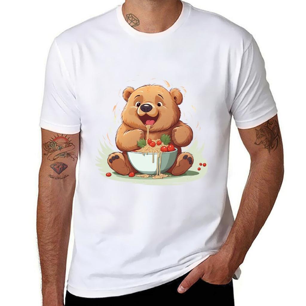 Bear Eating Pasta Tshirt T Shirts For Unisex Pack Cotton Tshirt