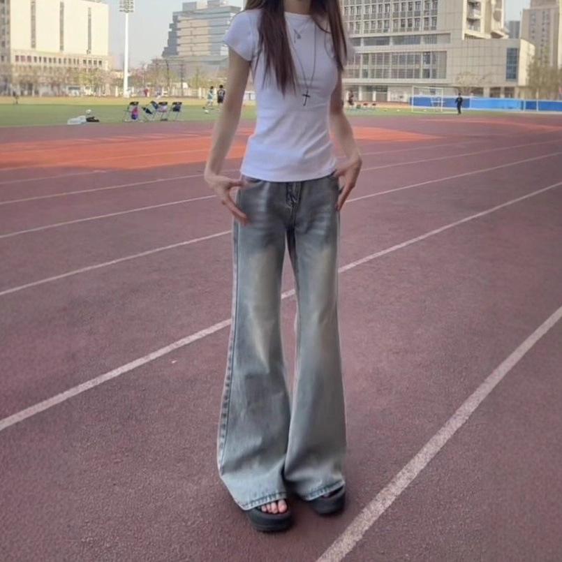 

Women s Light Blue Slightly Flared Jeans - New for Autumn 2025, Low-Waist, Versatile, Good Drape, Long Pants L светло-синий