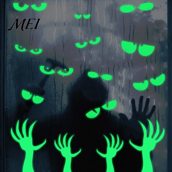 Spooky Night Atmosphere Decor Halloween Glow in The Dark Wall Stickers, Luminous Ghost Hand And Bat Removable PVC Stickers Decals, Horror Theme