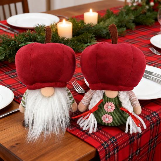Red Fruit Gnome Plush Ornaments Christmas Soft Swedish Tomte Doll Holiday Faceless Elf Figure for Farmhouse Kitchen Tiered Tray Decor