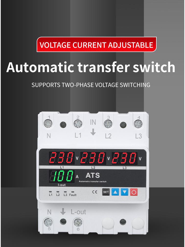 Three-Phase Over/Under Voltage Protector with ATS, 63A/80A/100A, 4-Display