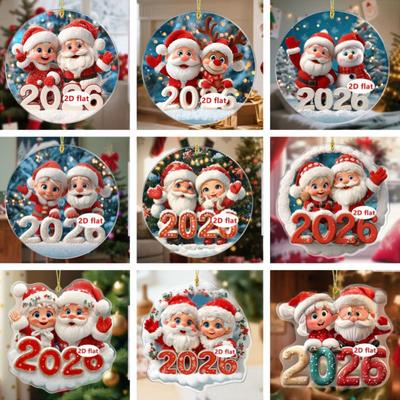 2026 Weihnachtsschmuck Cartoon Weihnachtsmann Schneemann Rentier 2D Acryl Weihnachtsbaumschmuck für Baum Tür Fenster Autodeko