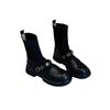Mode Dicke Sohle Metallschnalle Elastische Kurze Stiefel Retro Gestrickte Schlanke Stiefel Damen Vielseitige Slipper Sockenstiefel