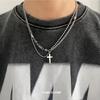 Titanium Steel Double Layered Cross Necklace For Men Women Trend Hip Hop Charm Pendant Sweater Chain Fashion Charm Male
