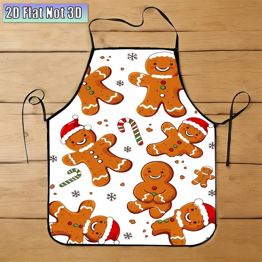 1pc Gingerbread Man Christmas Patterned Apron, Suitable for Cafe Occasions, Baking Kitchen, Holiday, Multi-Purpose, Reusable, Everyday Essentials, Chr