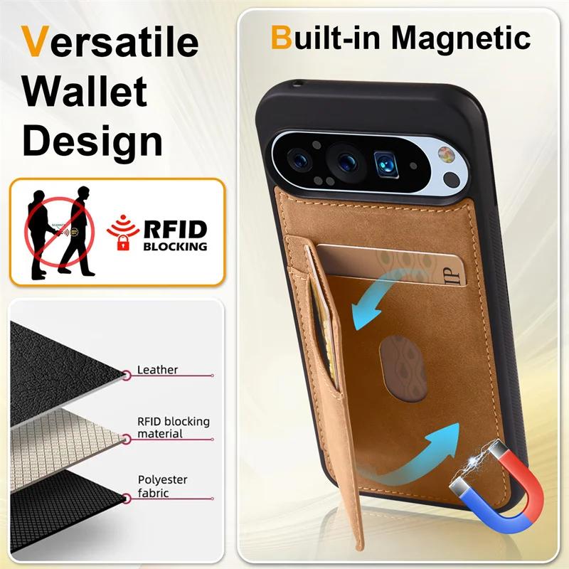 Luxury Leather Cards Solt Wallet Case For Google Pixel 9A 9 9Pro XL 8 8Pro 8A Card Holder Shockproof Back Business Bag Cover