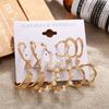 6 Pair Gold Vintage Geometry Pearl Earrings Set Metal Twine Square Dangle Earrings