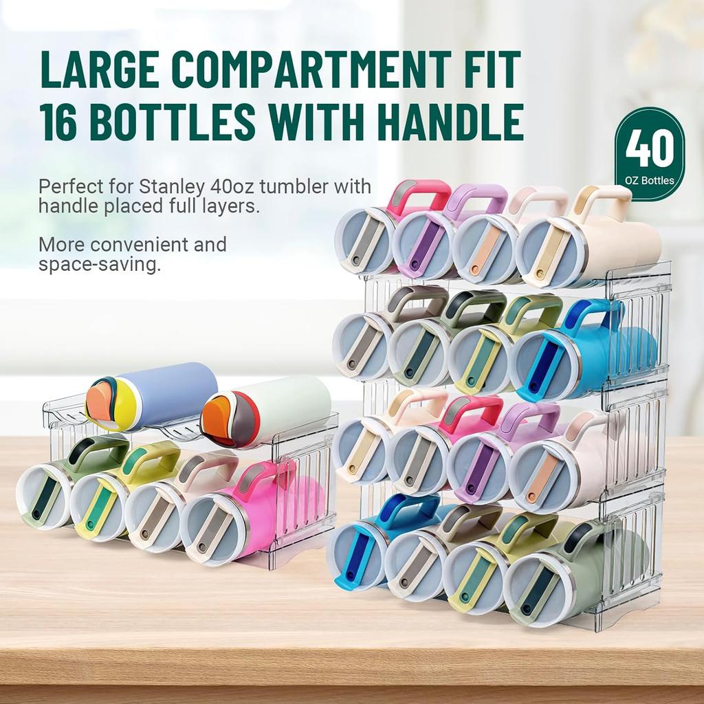 Water Bottle Organizer for Full Stanley 40 oz Tumbler with Handle, Cabinet Kitchen Pantry Organizers and Storage for Owala Stanley Cup Accessories