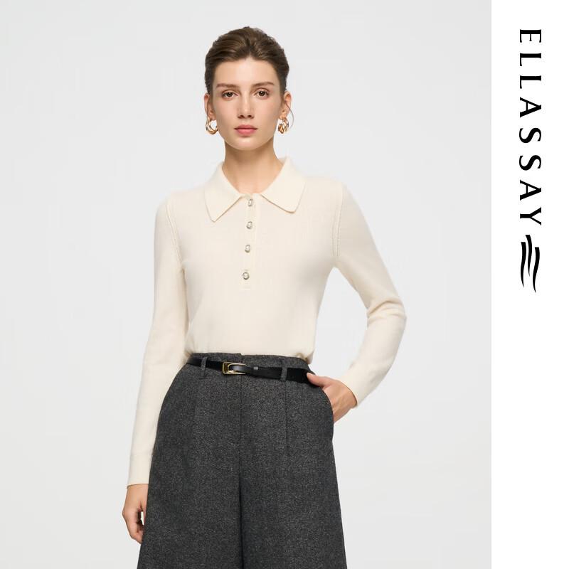 

ELLASSAY Women s Merino Wool Blend Lapel Pullover Sweater M