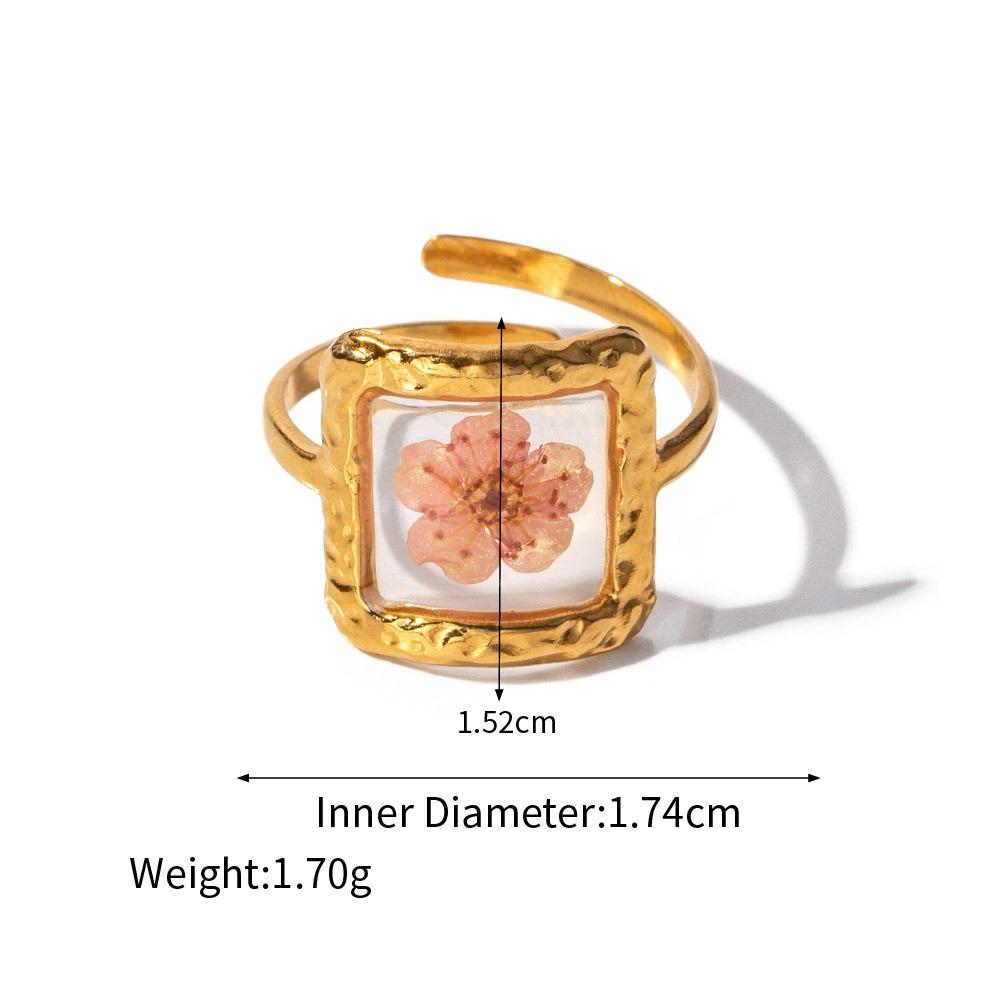 Geometric Summer Transparent Ring Stainless Steel Open Ring Retro Eternal Flower Ring  Couple