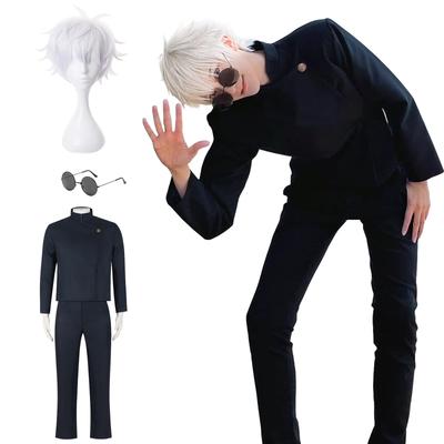 [Excellent Quality] Gojo Satoru Cosplay Wig, Student Days, Anime Cosplay Costume with Glasses, Full Set for Adults, School Festival Costume (Gojo Sato