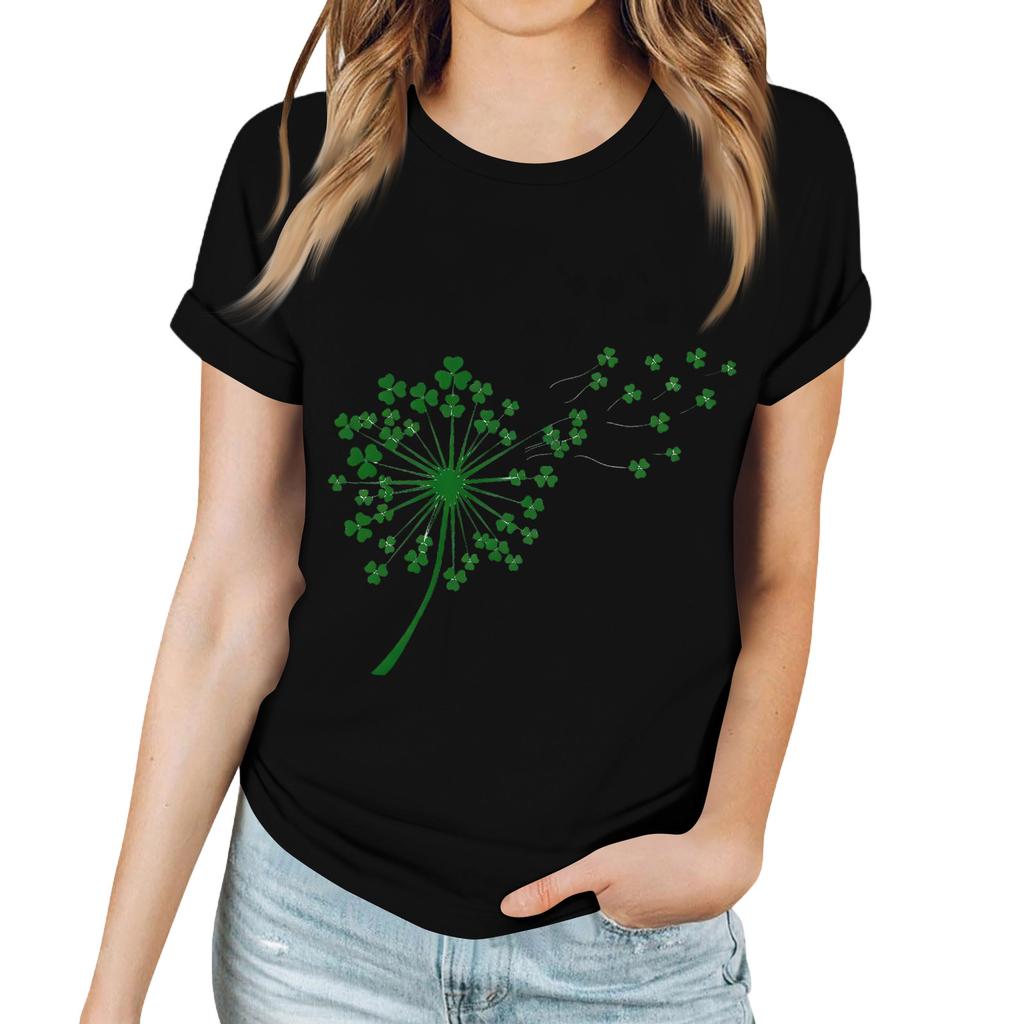 T-shirt décontracté pour femme avec imprimé Saint-Patrick, col rond, pull, manches courtes