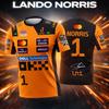 T-shirt Lando Norris Racing Orange Design Pilota N.1, Top Sportivo Casual Estivo da Uomo Traspirante Confortevole