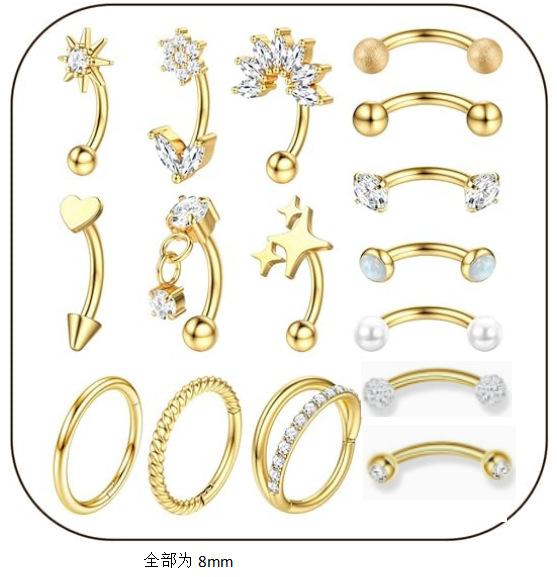 1Set Stainless Steel Eyebrow Pins, Ear Barb Pins, Zirconium Piercing Accessories