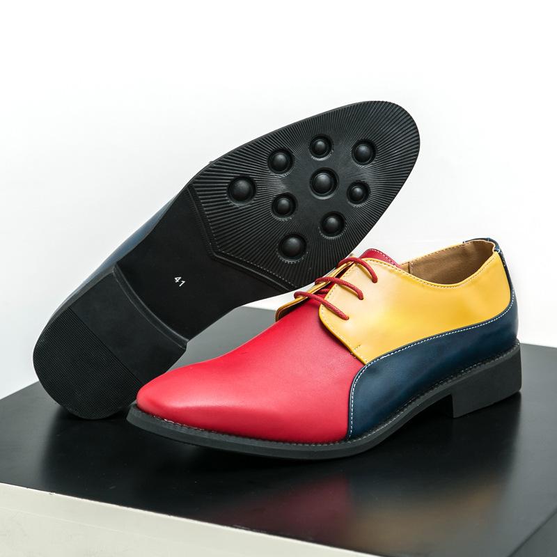 Men's Shoes Large Size Men's Double Color British Business Dress Leather Shoes Retro Casual Shoes Hairstylist Trendy Shoes Men