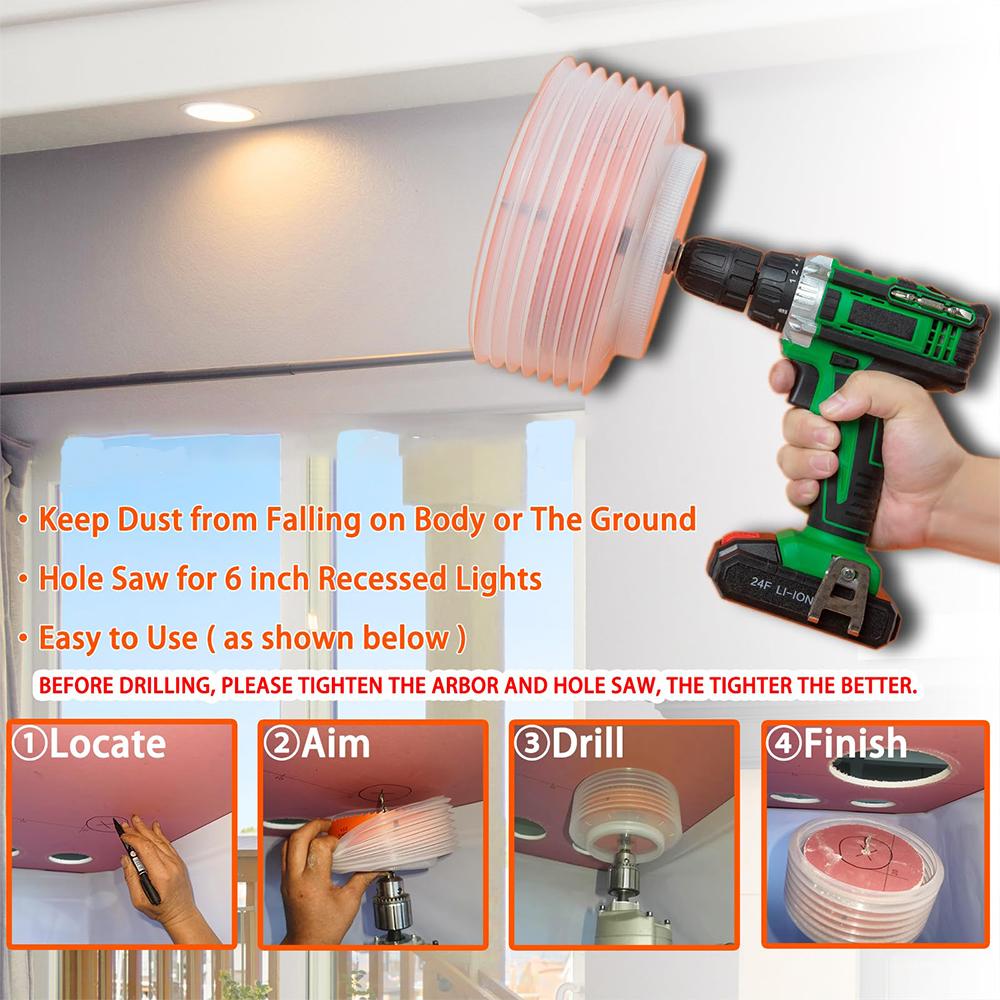 Hole Saw, Dust Bowl for Recessed Lighting 6-1/4 Inch Hole Saw Dust Catcher with Bi-Metal Wood Metal Drywall Hole Saw Cutter