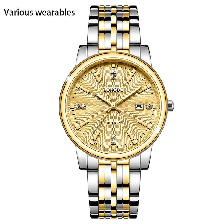 Lovers Watch Calendar Waterproof Steel Strap Watch for Men Women