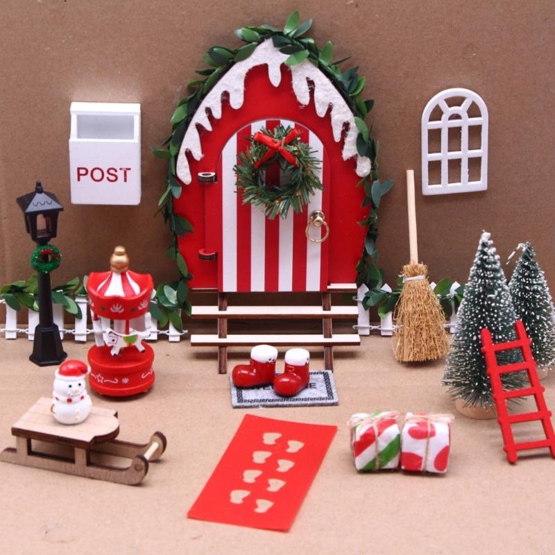 Tiny Openable House Door Decoration Miniature Dollhouses Model Christmas Gnomes Scene For Holiday Shelf Decoration HX6C