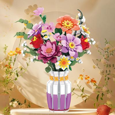 1278PCS Frühlingsstrauß Bausteine Blume mit Vase Modellsteine Schreibtischdekoration DIY Spielzeug für Kinder Weihnachtsgeschenke