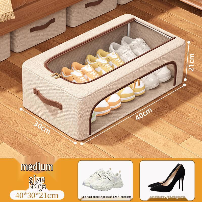 Space-Saving Tianshan Shoe Storage: Transparent Cotton-Linen Shoe Box and Dustproof Under-Bed Organizer