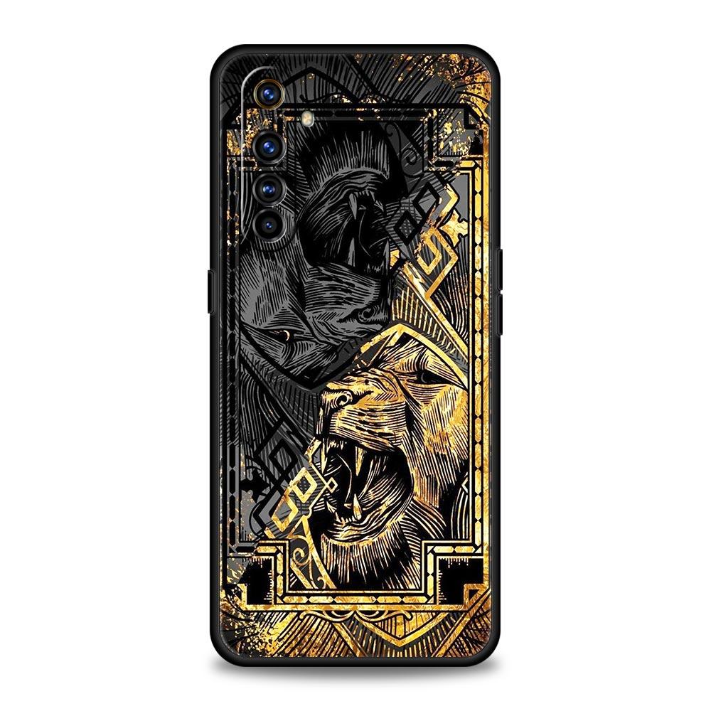 Cross Pattern Bicolor Lion Case For Realme C67 C63 C55 C53 C35 C25 C21 GT 2 3 5 6 10 11 12 13 Pro Plus 5G Soft TPU Phone Cover