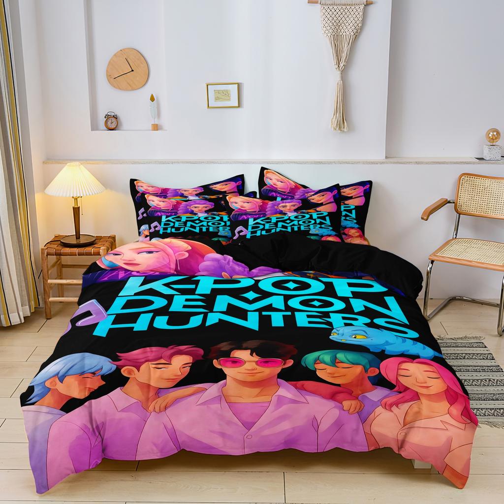 3pcs K-Pop Demon Hunters Print coreless Bedding Set Multi Sized Bedding Dormitory duvet Cover Soft Decoration Machine Washable