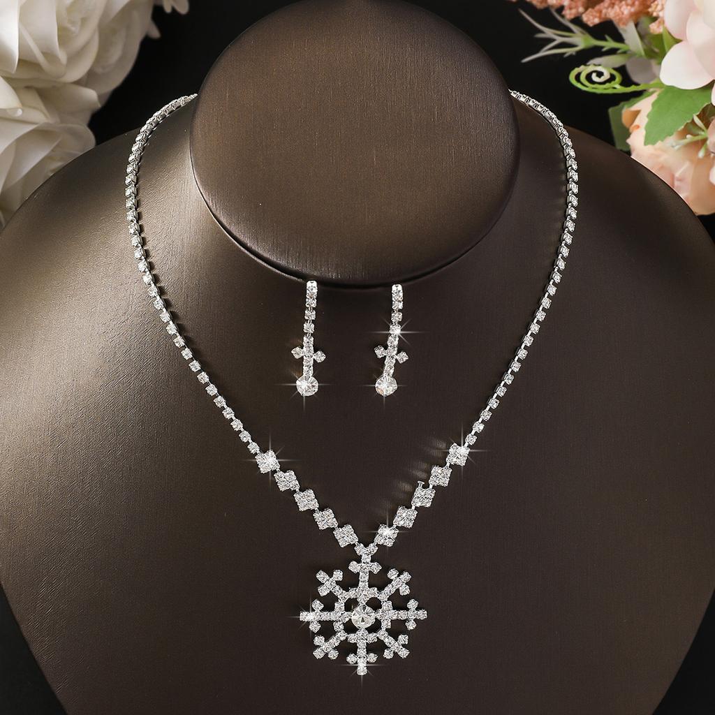 3PC Women's Fashion Water Zircon Snow Necklace Earrings Zircon Set Wedding Party Festival Gift