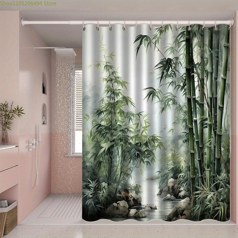 JIT1pcs Bamboo Pattern Printed Bath Curtain, High-end Elegant and Convenient Installation for Bathroom Curtain, Suitable for H