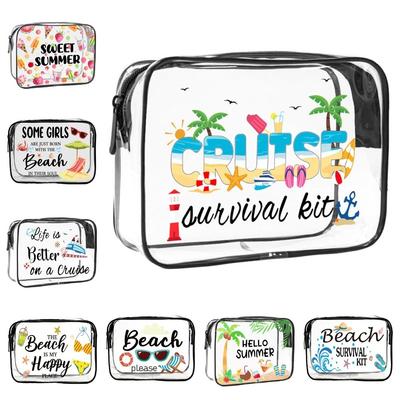 Trendy Large Capacity Makeup Bag Visible Beach Theme Cosmetic Bag Portable Multi-functional Storage Bag for Women