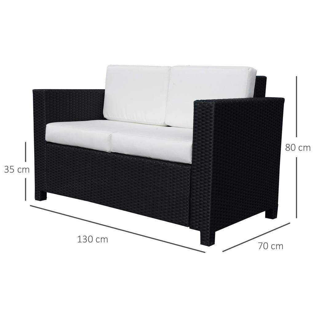 Rattan Sofa, 2 Seater Garden Furniture with Soft Padded Cushion and Armrests, Wicker Garden Loveseat for Patio, Black