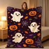 Soft And Comfortable Fleece Blanket, Suitable for Beds And Sofas Featuring Prints of Dark Purple Pumpkin Lanterns, Candy, Autumn Leaves, Spider Webs,