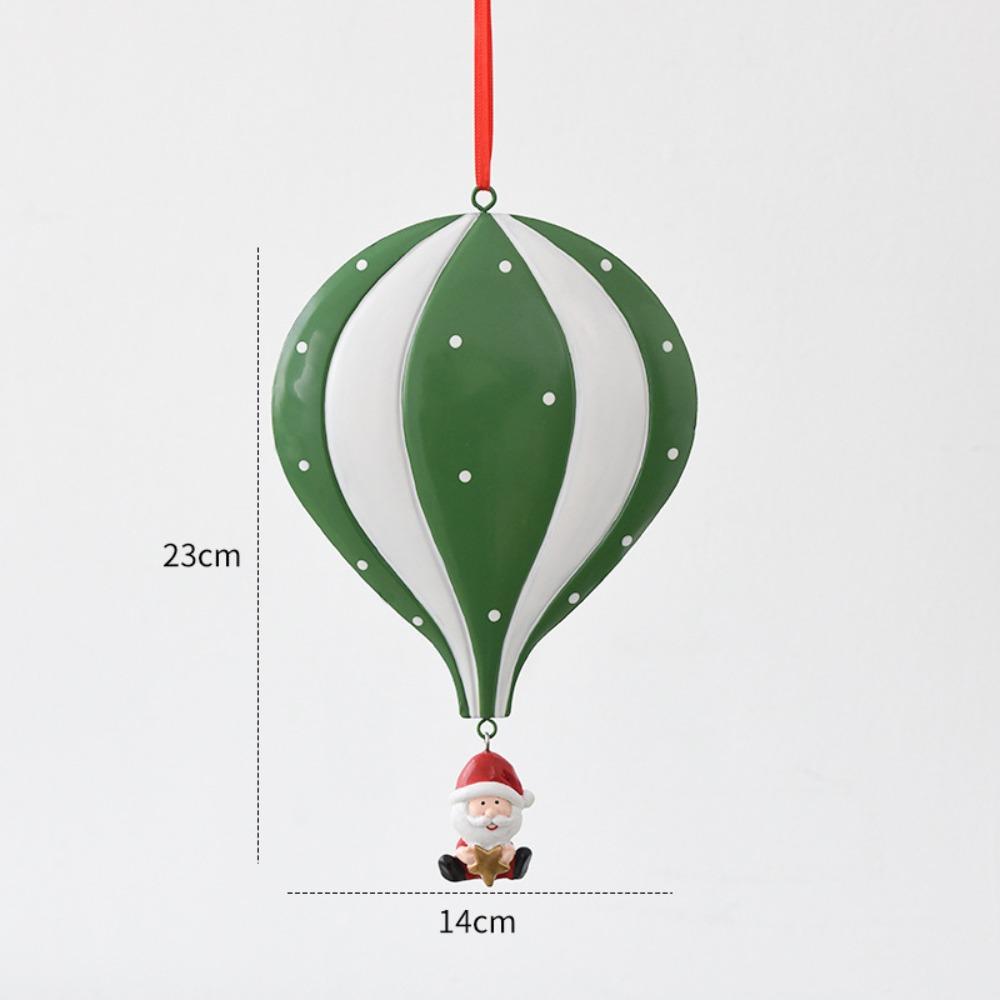 Iron Hot Air Balloon Ornament Red Green White Hanging Loop Christmas Balloon Pendant Lightweight Durable Santa Claus Pendant