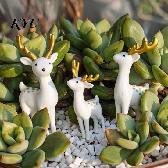 Deer Figurine for Home Decor 3 Pcs Mini Figurines, Cute Woodland Animal Decoration, Miniature Ornament Set Reindeer Statues Fairy Gardens, Cake