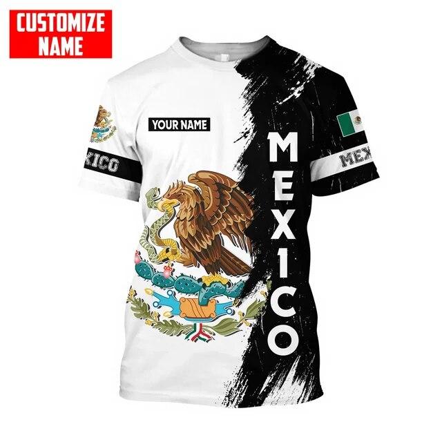 Mexico Eagle Mønster T-skjorte for menn Mote 3D-utskrift T-skjorter Hip Hop Harajuku Kortermet Oversized T-skjorte Uformelle topper med o-hals