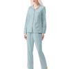 Rose Halcyon Pajama Breathable Long Solid Cute for and Winter Size Loungewear, Two-Piece Set, Open-Front, Comfortable, Cotton, Sleeves, Pants, Green,