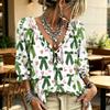 Women's Printed V-Neck Blouse with Tie and Ruffle Trim for Casual Wear