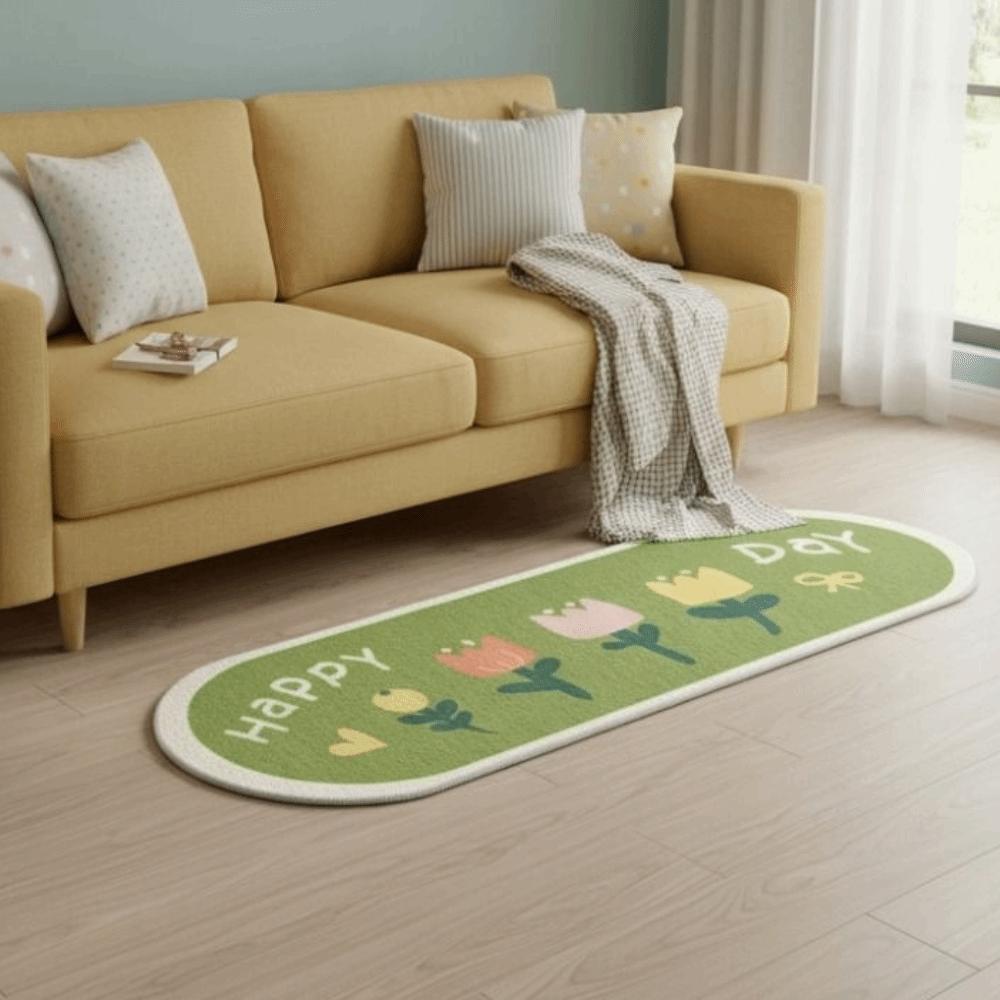 Long Strip Living Room Floor Mat Plush Doormat Colorful Oval Bedroom Rug  Sofa Area
