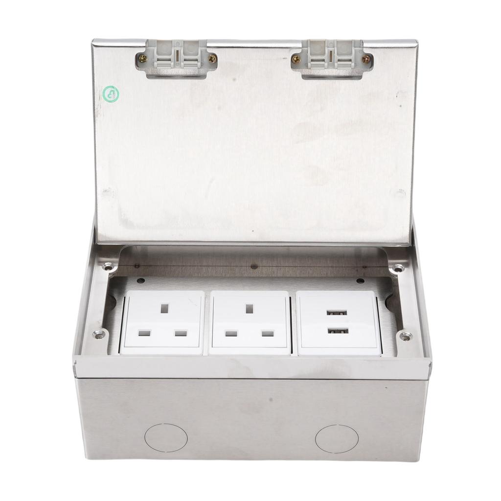 Bodeneinbaudose 4000W 13A 2 Steckdosen 2 USB-Anschlüsse Edelstahl PC Bodendosengehäuse für Büro Schule Hotel