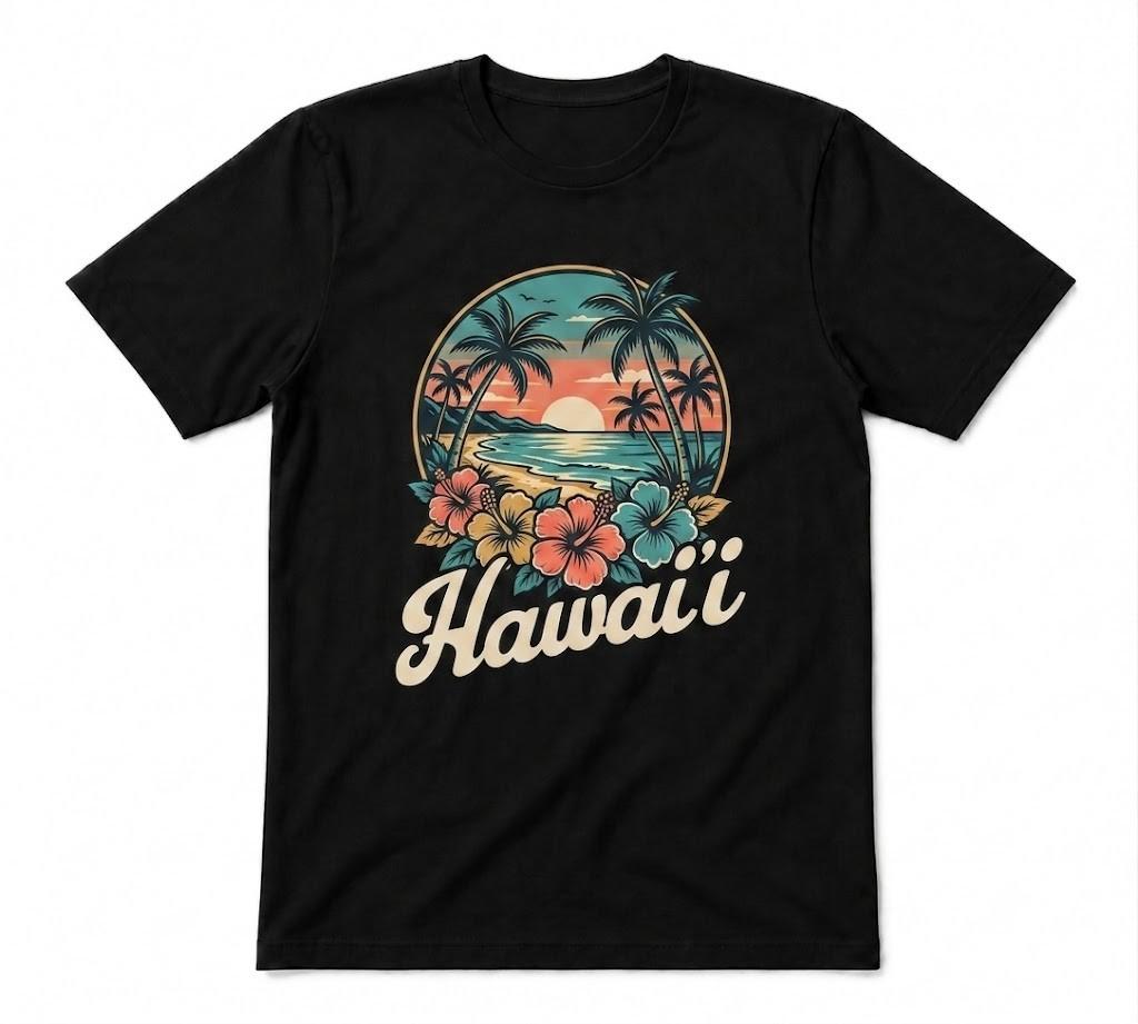 Hawaii Honolulu Maui Island Adventure Summer Beach Graphic Tee Black T-shirt